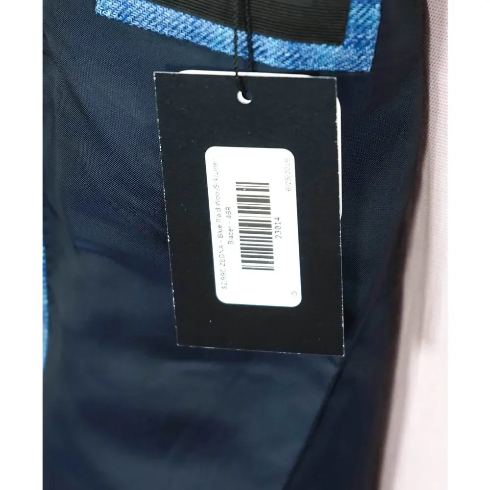 $2,990 ZEGNA - Blue Plaid Wool/Silk/Linen Blazer - 46R